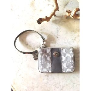 coach silver striped wristlet